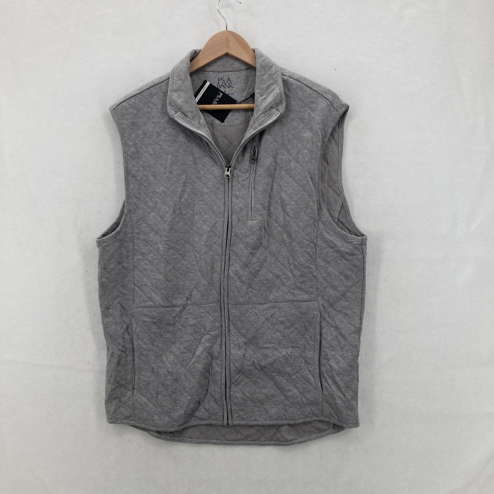 Jos. A. Bank Vest Mens Small Gray Quilted Full Zip Traditional Fit Knit Pockets